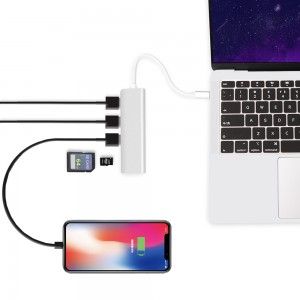 USB C Jenis-C Hub dengan USB 3.0 SD / Kad TF Reader Adapter untuk Apple MacBook 12 inci Air 2018 Pro 2017/2016 USB-C Hub