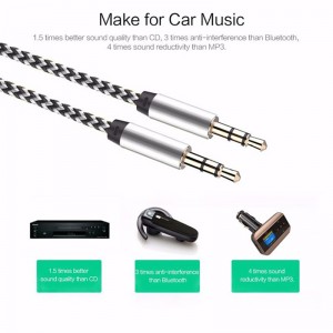 1m Nylon Jack Audio Cable 3,5 mm tot 3,5 mm Aux kabel 2m 3m Man aan Man Kabel Gold Plug Car Aux Cord vir iPhone Samsung Xiaomi