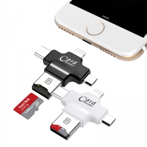 4 in 1 Type-C / 8pin / Micro USB / USB 2.0 อ่านการ์ดความจำ Micro SD Card Reader สำหรับ Android iPad / iPhone 7plus 6s5s อ่าน OTG