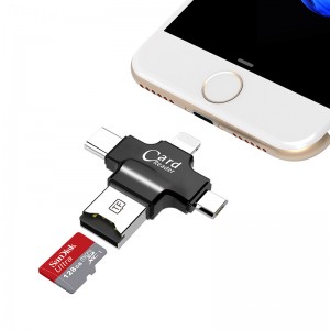 4 في 1 من النوع ج / 8pin و/ مايكرو USB / USB 2.0 قارئ بطاقة الذاكرة مايكرو SD قارئ بطاقة لالروبوت باد / اي فون 7plus 6s5s القارئ OTG