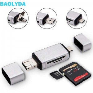 SD Card Reader 3 in 1 USB Type C/Micro USB Male Adapter and OTG Function Portable Memory Card Reader for & PC & Laptop