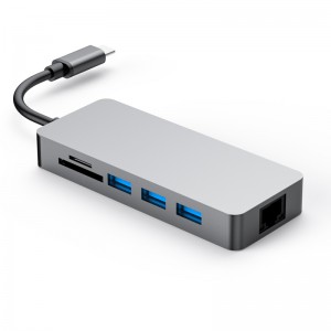 6 in 1 usb-c laptop dock Type C Hub 4K USB C to Gigabit Ethernet Adapters 2 USB 3.0 Port USBC Charging Hub