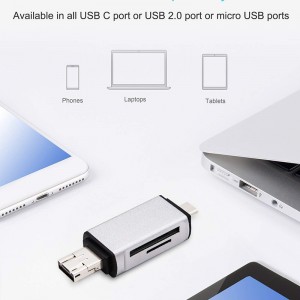 Čtečka SD karet 3 v 1 USB typu C / Micro USB zástrčka a OTG funkce Reader Portable paměťové karty a PC a notebooku