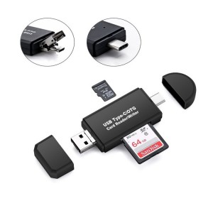 TF/SD Card Reader, 3 in 1 Type C/Micro USB/USB 2.0 OTG Adapter for PC, Laptop, Tablets, Mobile Phones Black